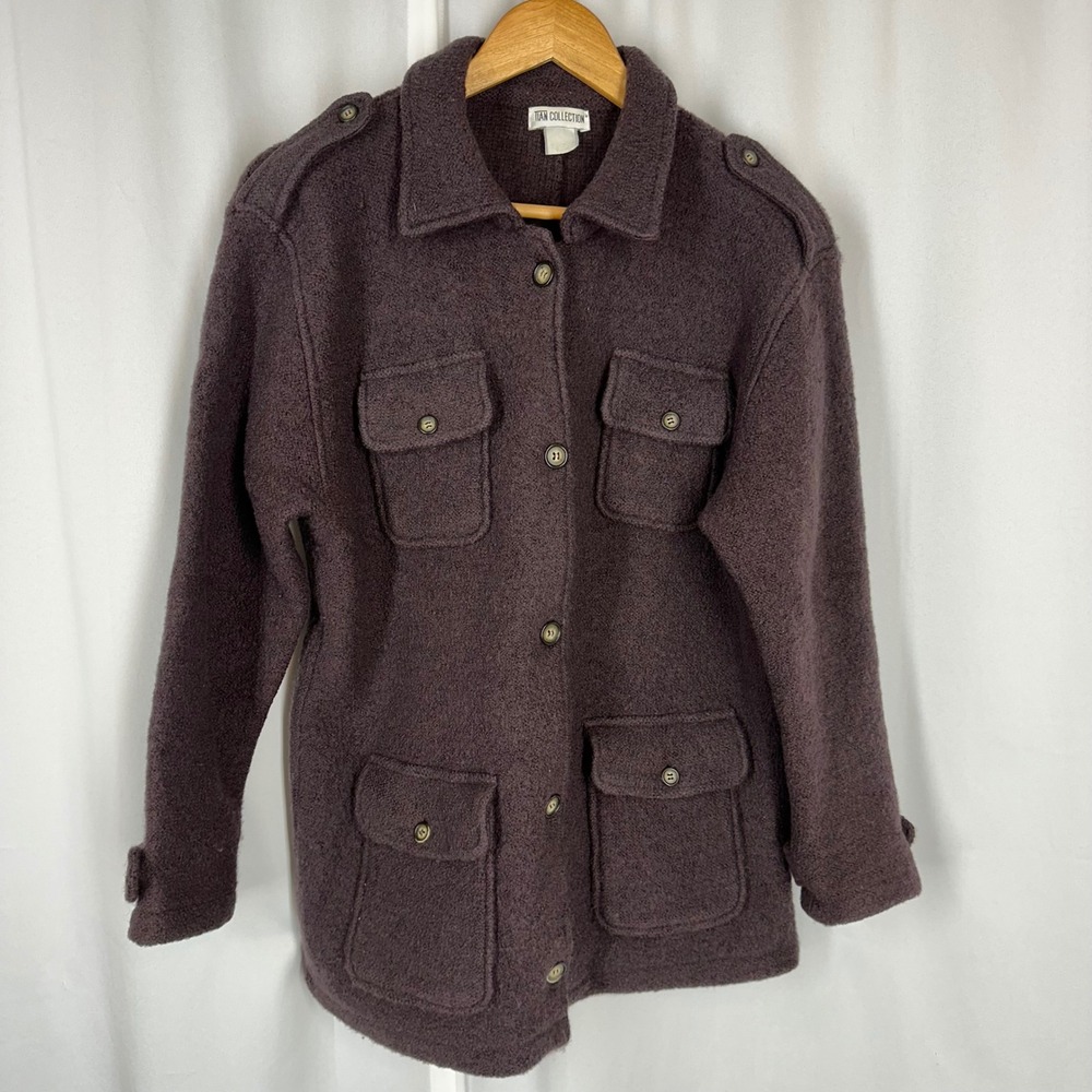 Tian Collection Jacket‎ Unisex M? Brown Textured Button Front Utility Coat